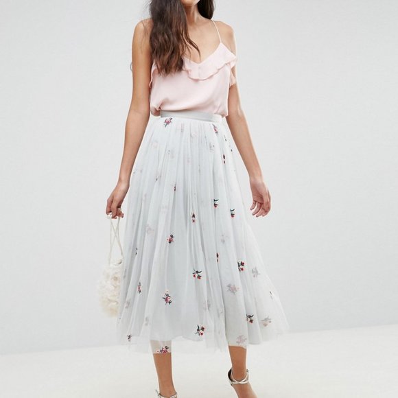 ASOS Dresses & Skirts - ASOS Floral Embroidered Tulle Midi Skirt